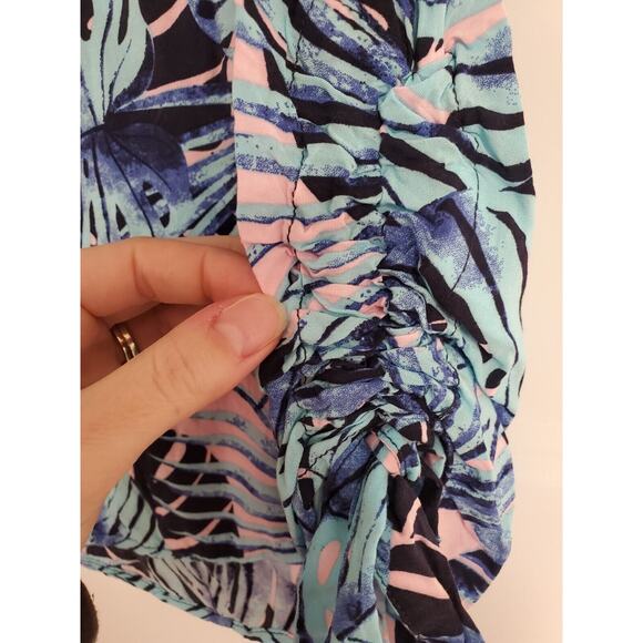 Women's Tribal Jeans Blue & Pink Tropical Jungle Floral Side Tie Tank | Size PS - Picture 7 of 13